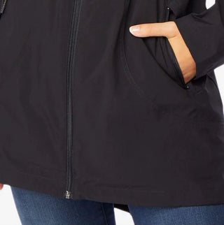 32 Degrees Women's Hooded Cinched-Waist Anorak Raincoat Black Size Extra Small