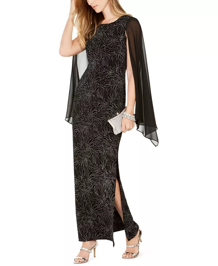 Connected Women's Embellished Flocked Chiffon Gown Silver Size 16