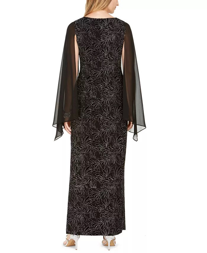 Connected Women's Embellished Flocked Chiffon Gown Silver Size 16