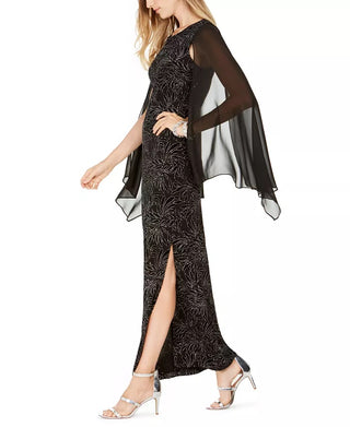 Connected Women's Embellished Flocked Chiffon Gown Silver Size 16