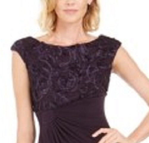 Connected Women's Soutache Faux-Wrap Gown Dark Purple Size 10 Petite