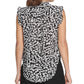 DKNY Women's Floral Print Sleeveless Ruffle Top Charcoal Size Large