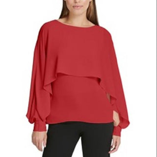 DKNY Women's Cape Overlay Top Red Size Medium