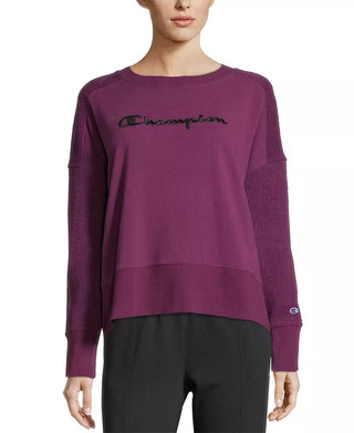 Champion Women's Heritage Cotton Mixed Texture Sweatshirt Purple Size Extra Small