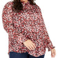 Tommy Hilfiger Women's Plus Size Printed Ruffled Button-Front Top Red Size 2X