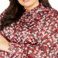 Tommy Hilfiger Women's Plus Size Printed Ruffled Button-Front Top Red Size 2X