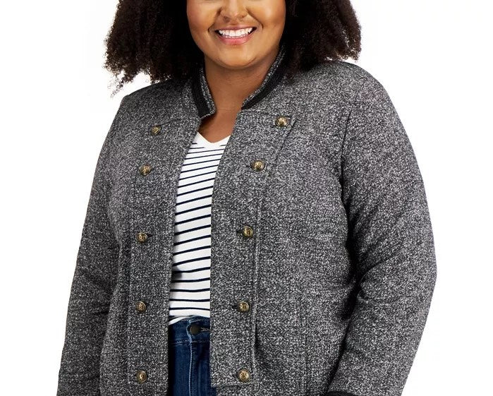 Tommy Hilfiger Women's Plus Size Double-Breasted Open-Front Jacket Charcoal Size 3X