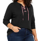 Tommy Hilfiger Women's Lace Up Waffle Knit Top Black Size 2X