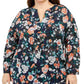 Tommy Hilfiger Women's Printed Split Neck Top Navy Size 3X