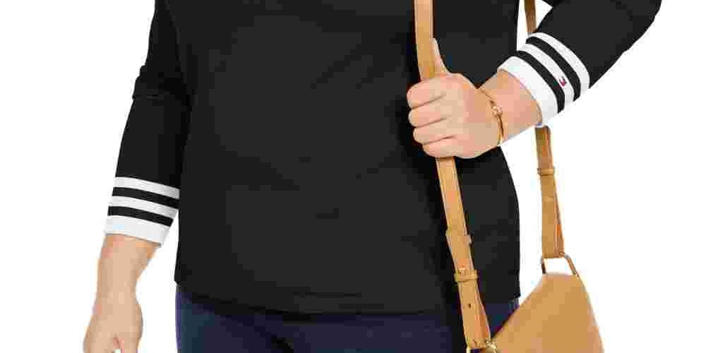 Tommy Hilfiger Women's Plus Size Cotton V-Neck Pullover Sweater Black Size 2X