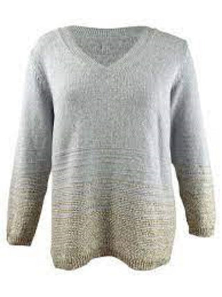 Calvin Klein Women's Plus Size Metallic-Striped V-Neck Sweater Gray Size 3X