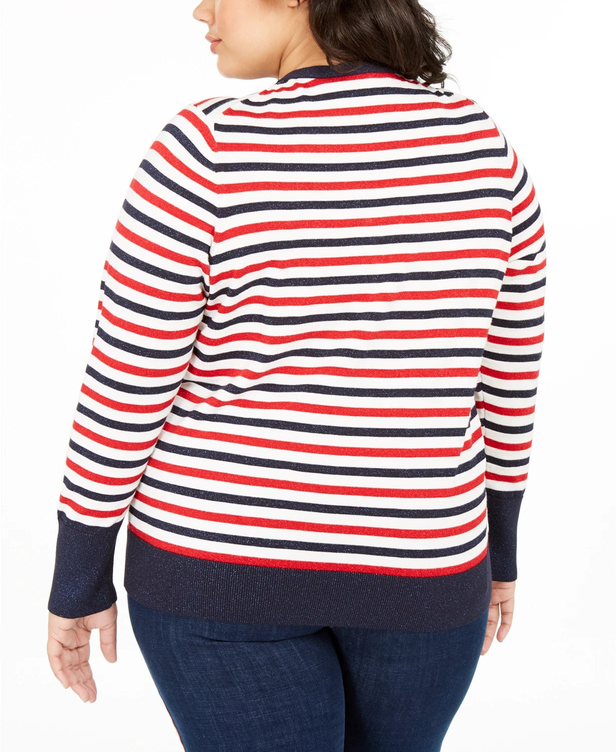 Tommy Hilfiger Women's Plus Size Metallic Striped Button-Up Top White Size 1X