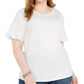 Michael Kors Women's Plus Size Metallic Foiled Flutter-Sleeve Top White Size 3X