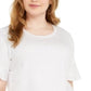 Michael Kors Women's Plus Size Metallic Foiled Flutter-Sleeve Top White Size 3X