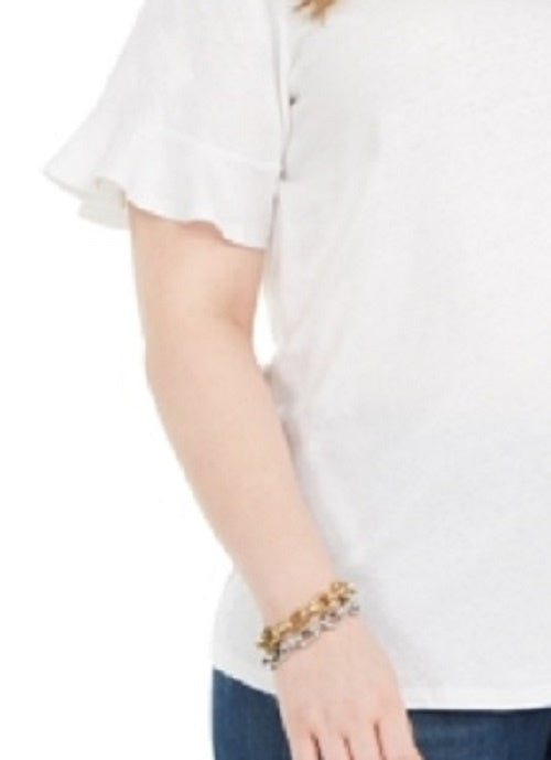 Michael Kors Women's Plus Size Metallic Foiled Flutter-Sleeve Top White Size 3X