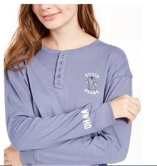 Disney Junior's Stitch Henley T-Shirt Navy Size Small
