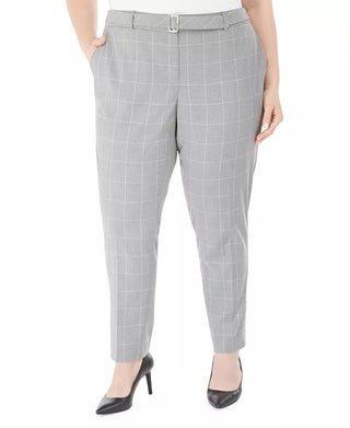Calvin Klein Women's Plus Size Printed Belted Pants Gray Size 20W