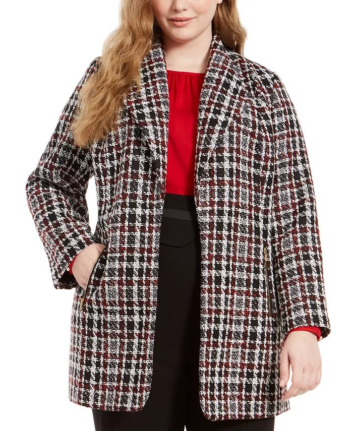 Calvin Klein Women's Red Plaid Jacket Red Size Petite Small
