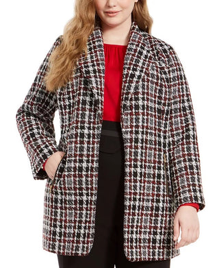 Calvin Klein Women's Red Plaid Jacket Red Size Petite Small