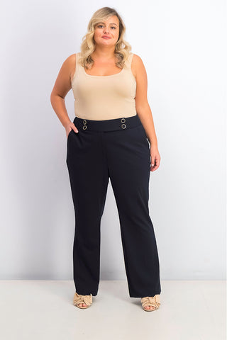 Calvin Klein Women's Plus Size Button-Detail Dress Pants Blue Size 16W