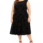 Tommy Hilfiger Women's Velvet Floral Sleeveless Scoop Neck Midi Fit Flare Evening Dress Black Size 18W