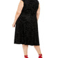 Tommy Hilfiger Women's Velvet Floral Sleeveless Scoop Neck Midi Fit Flare Evening Dress Black Size 18W