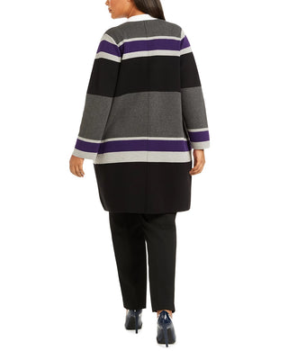 Calvin Klein Women's Plus Size Striped Open-Front Cardigan Gray Size 2X