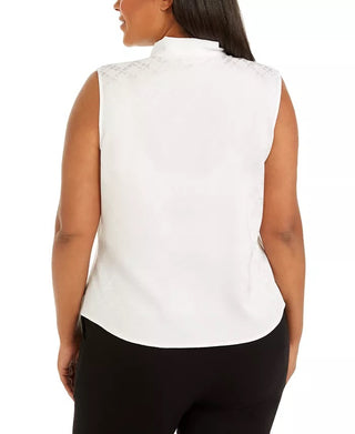 Calvin Klein Women's Plus Sleeveless Printed Bow-Neck Top White Size 2X