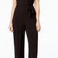 NY Collection Women's Surplice Belted Wide-Leg Jumpsuit Black Size Petite Large