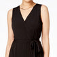 NY Collection Women's Surplice Belted Wide-Leg Jumpsuit Black Size Petite Large