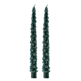 Green Tree Taper Candles - Set of 2