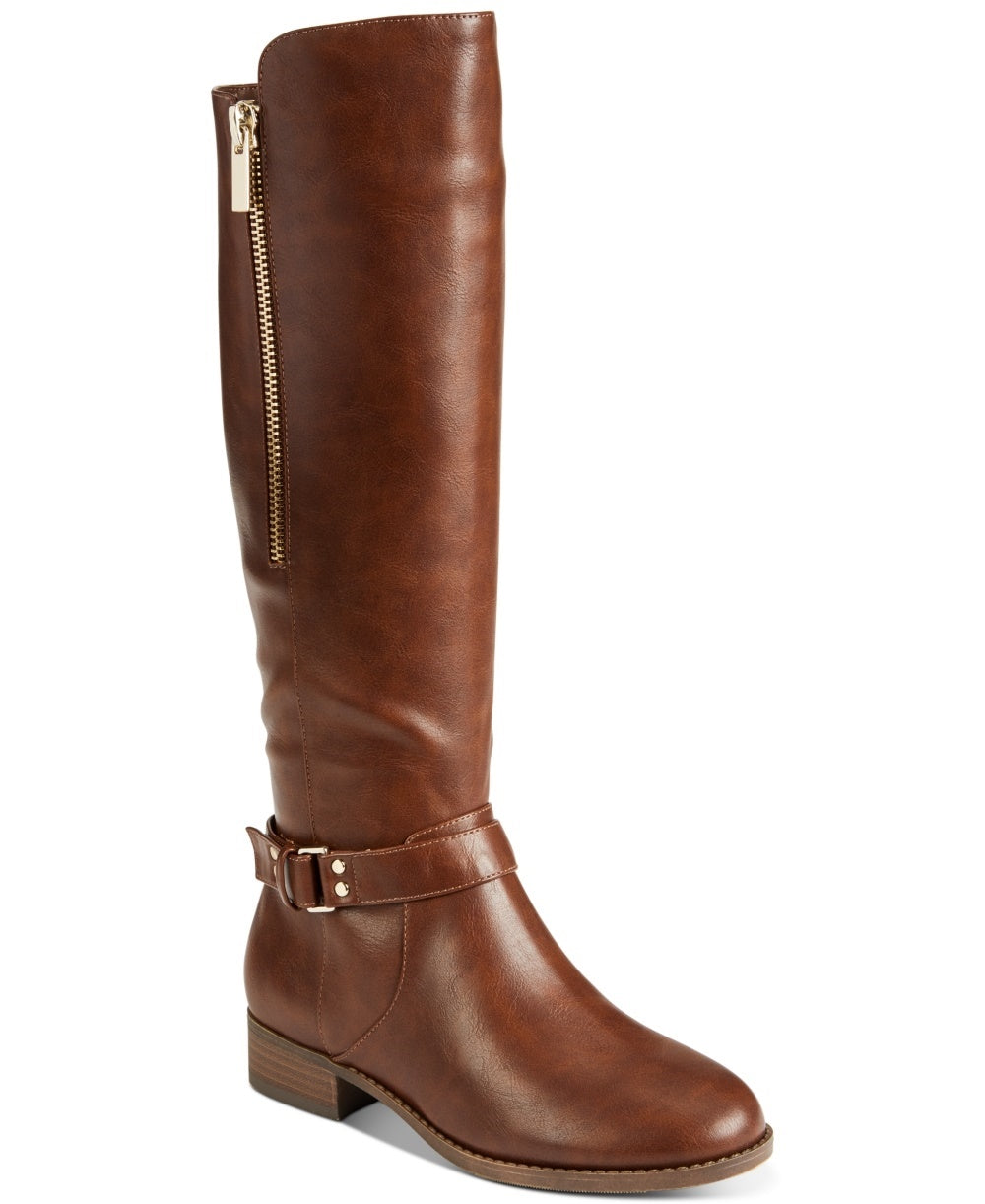 Material Girl Women's Winnnie Faux Leather Tall Riding Boots Med Brown Size 5 M