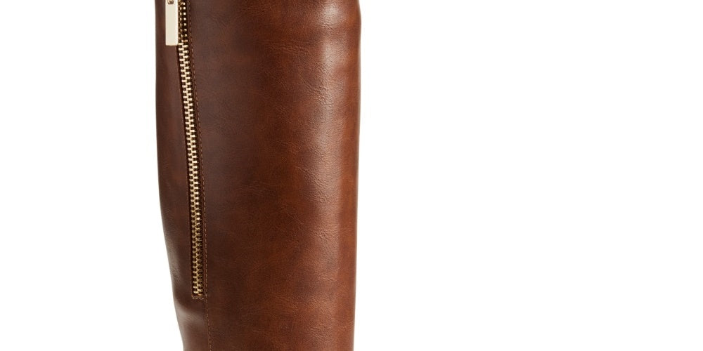 Material Girl Women's Winnnie Faux Leather Tall Riding Boots Med Brown Size 5 M