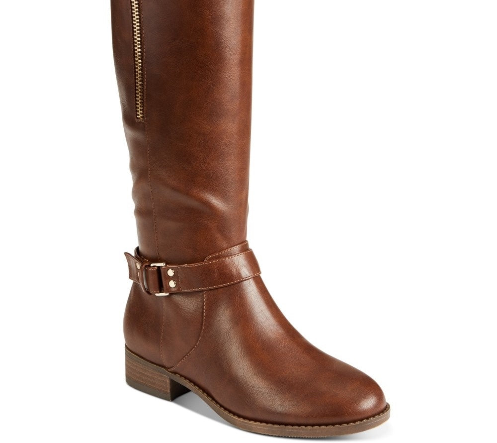 Material Girl Women's Winnnie Faux Leather Tall Riding Boots Med Brown Size 5 M