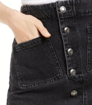 OAT Women's Denim Button-Fly Mini Skirt Black Size 24
