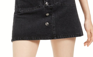 OAT Women's Denim Button-Fly Mini Skirt Black Size 24