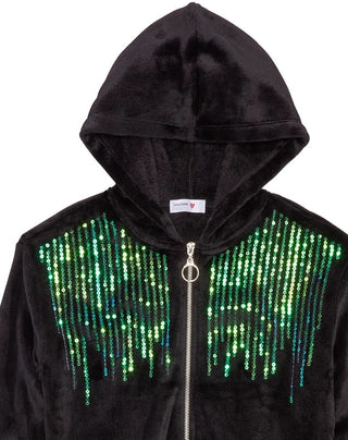 Beautees Big Girls Sequined Hoodie Black Size Small