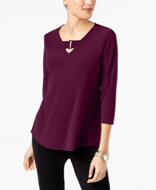 Alfani Women's Buckle-Detail Tunic Dark Red Size Petite Small