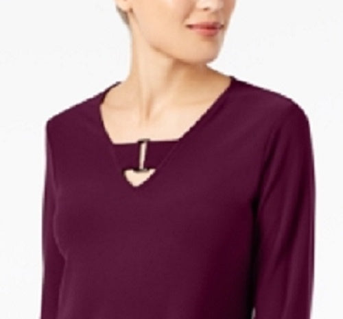 Alfani Women's Buckle-Detail Tunic Dark Red Size Petite Small