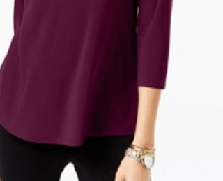 Alfani Women's Buckle-Detail Tunic Dark Red Size Petite Small