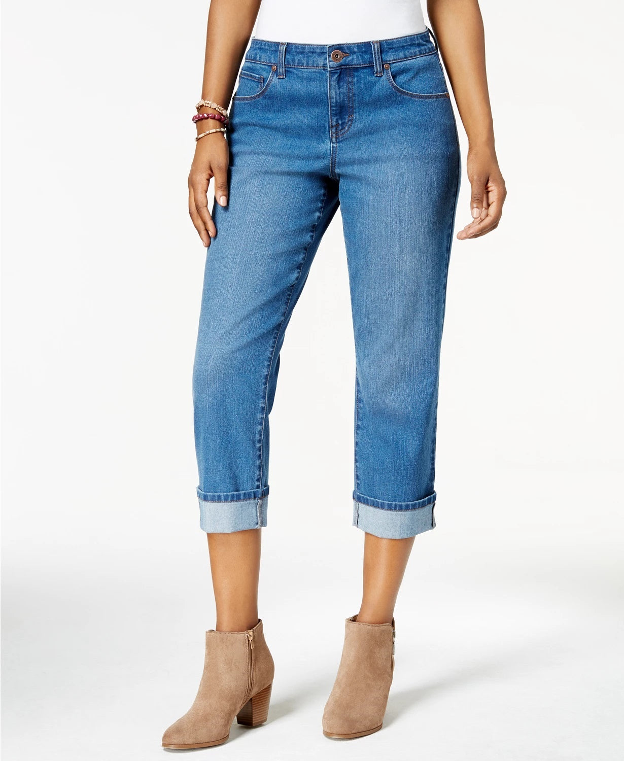 Style & Co Women's Petite Curvy Cuffed Capri Jeans Dark Blue Size 4 P