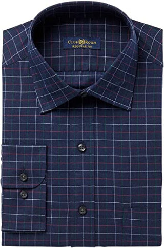 Club Room Men's Classic/Regular Fit Performance Windowpane Dress Shirt Navy Size 15X32-33