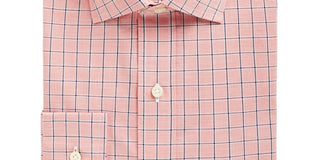 Club Room Men's Classic Regular Fit Performance Windowpane Dress Shirt Orange Size 16X34X35