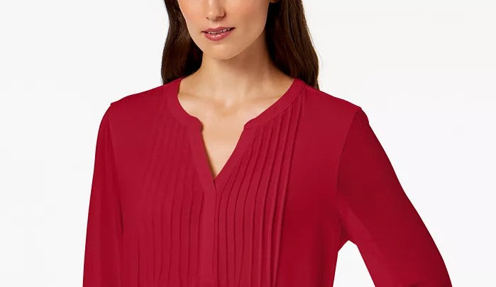 Charter Club Women's Double Ruffle Solid Pintuck Top Wine Size X-Small