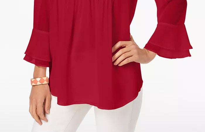 Charter Club Women's Double Ruffle Solid Pintuck Top Wine Size X-Small