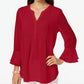 Charter Club Women's Double Ruffle Solid Pintuck Top Wine Size Small