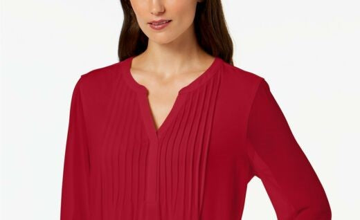 Charter Club Women's Double Ruffle Solid Pintuck Top Wine Size Small