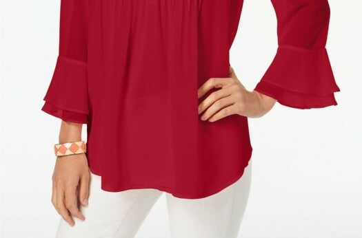 Charter Club Women's Double Ruffle Solid Pintuck Top Wine Size Small