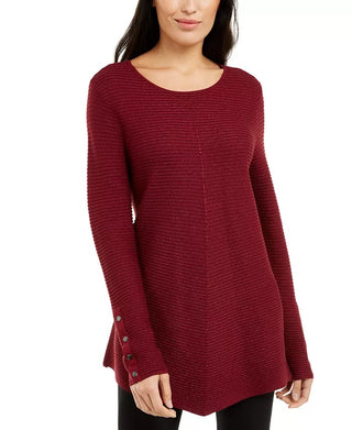 Alfani Women's Metallic Swing Sweater Wine Size Petite Medium