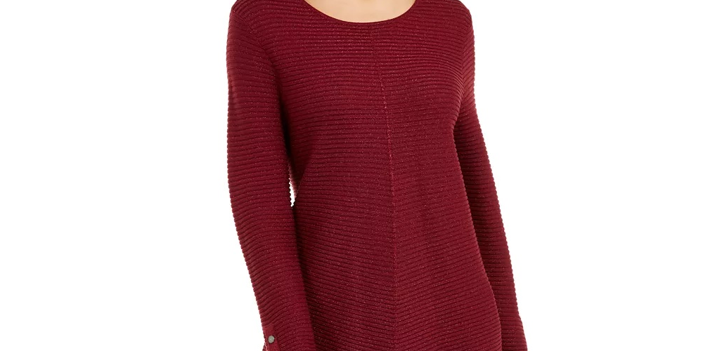 Alfani Women's Metallic Swing Sweater Wine Size Petite Medium